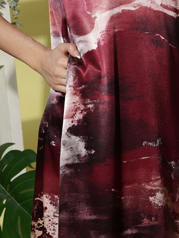 Ruby Smoke Satin Designer Nighty for Women Silky and Luxurious