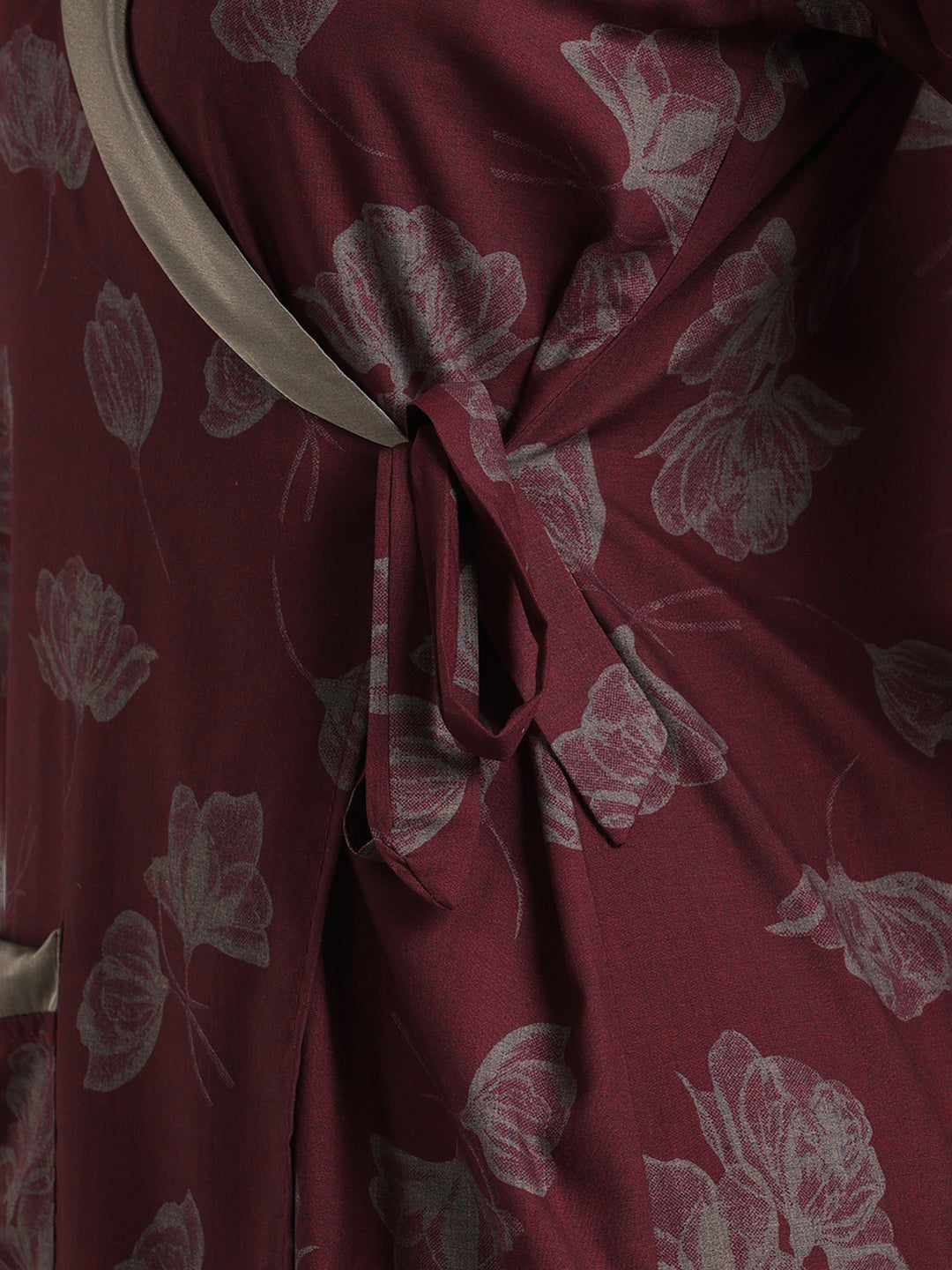 Prussian Fig Viscose Blend Housecoat with Floral Sketch Print for Women