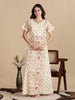 Pure Cotton Jaipuri Nighty for Women in Cream Pink Floral Print