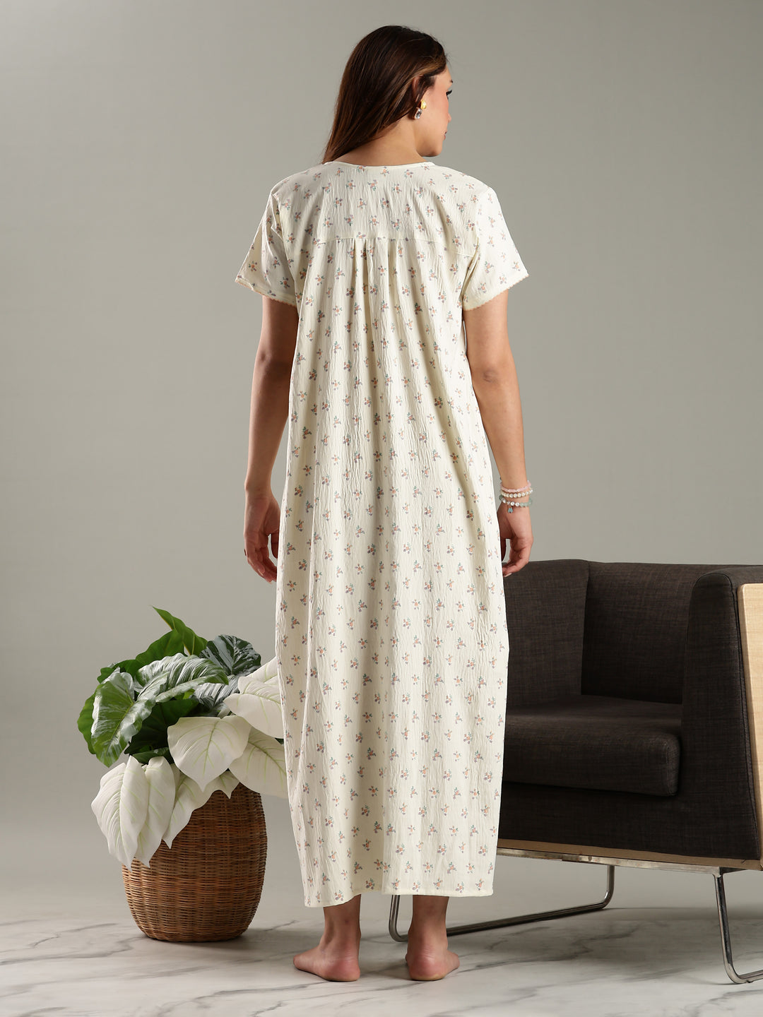 Womens Nightdress in Cream Bamboo Cotton