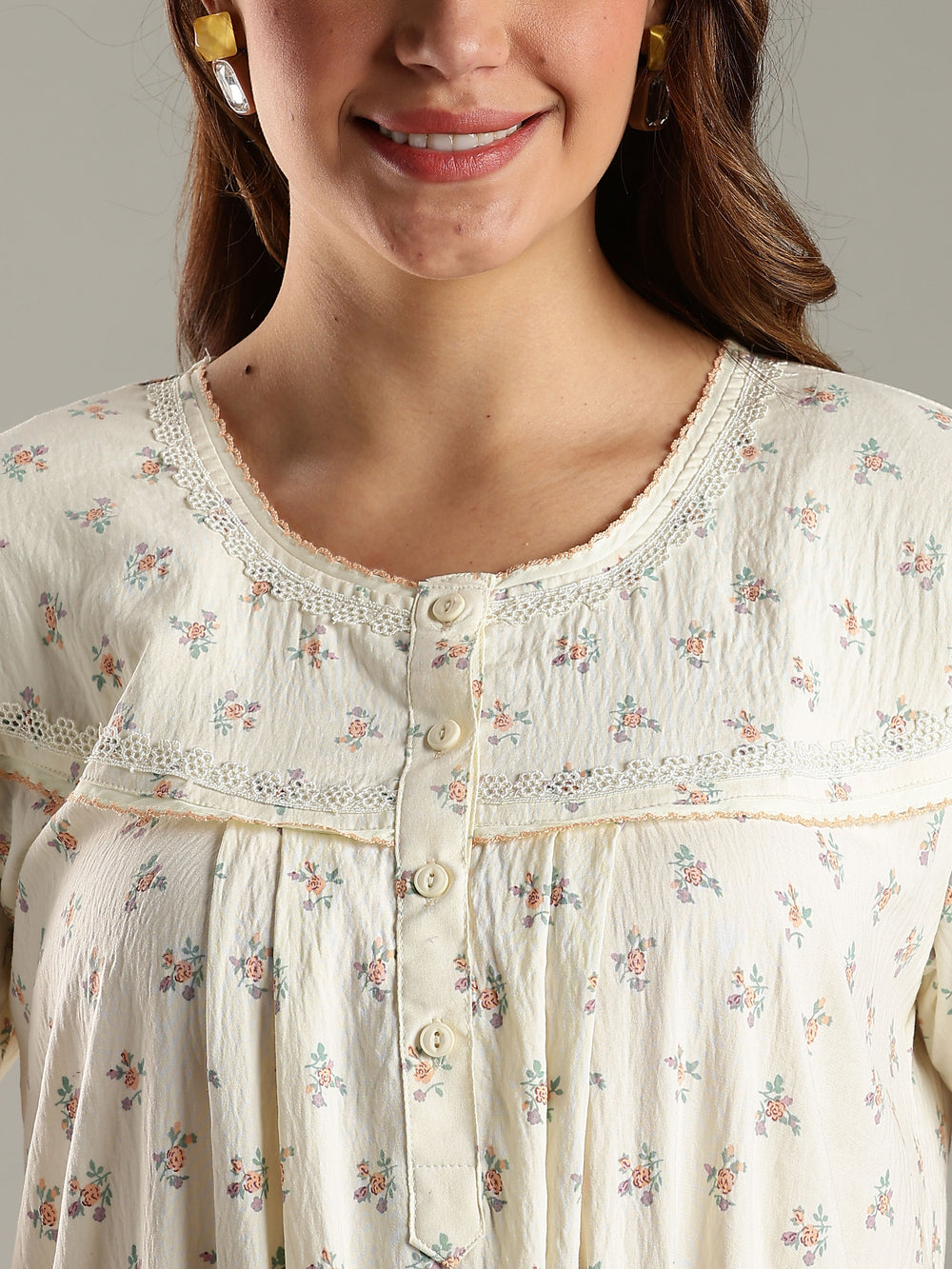 Womens Nightdress in Cream Bamboo Cotton