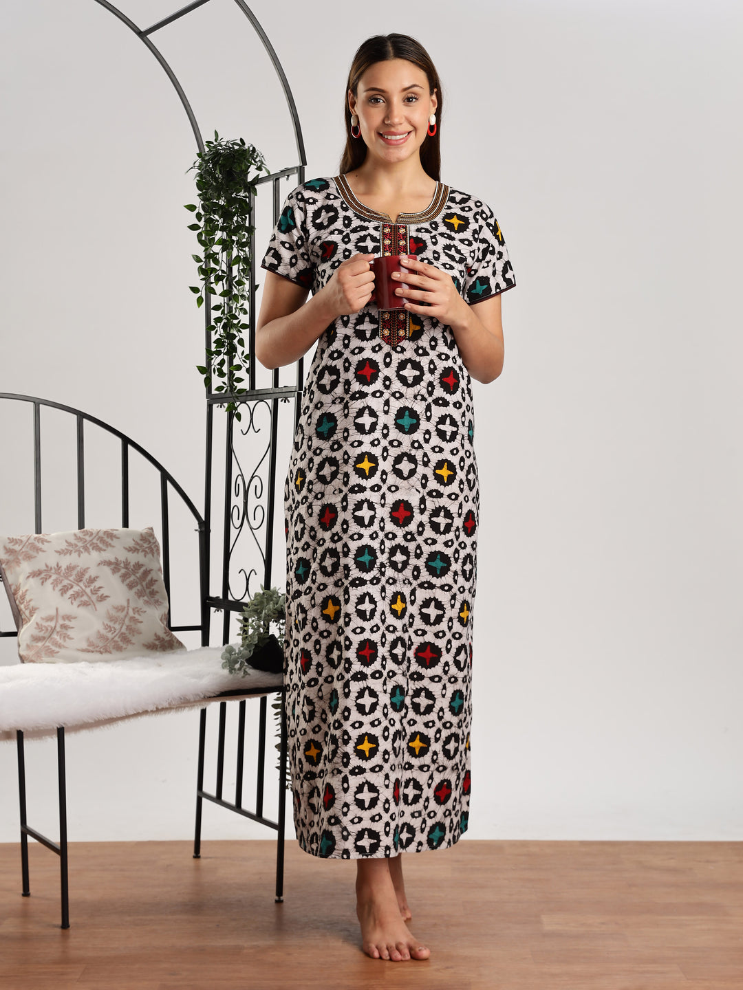 Pure Cotton Star Print Batik Nighty for Women