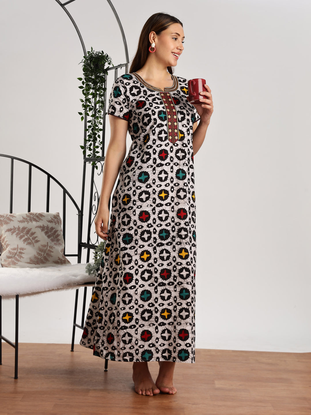 Pure Cotton Star Print Batik Nighty for Women