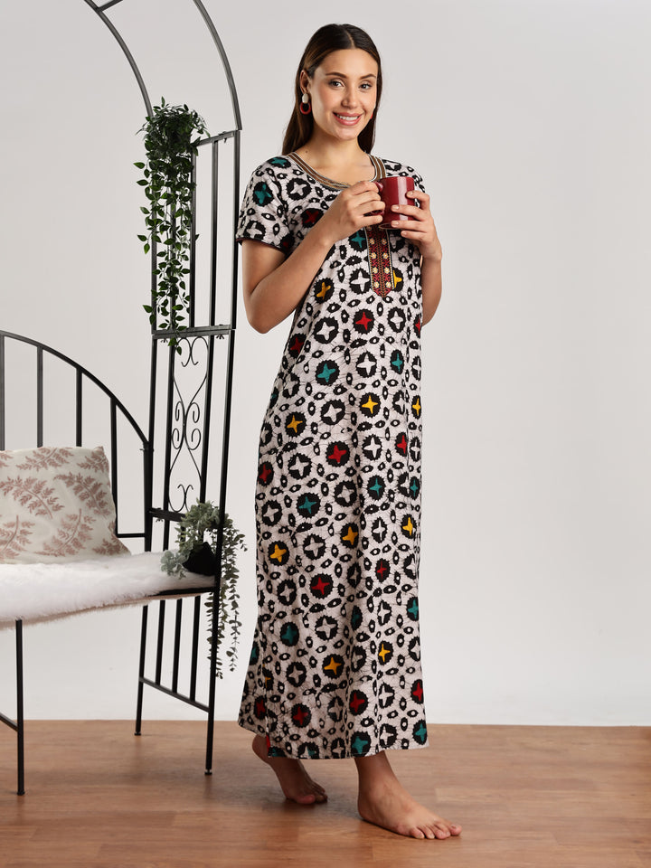 Pure Cotton Star Print Batik Nighty for Women