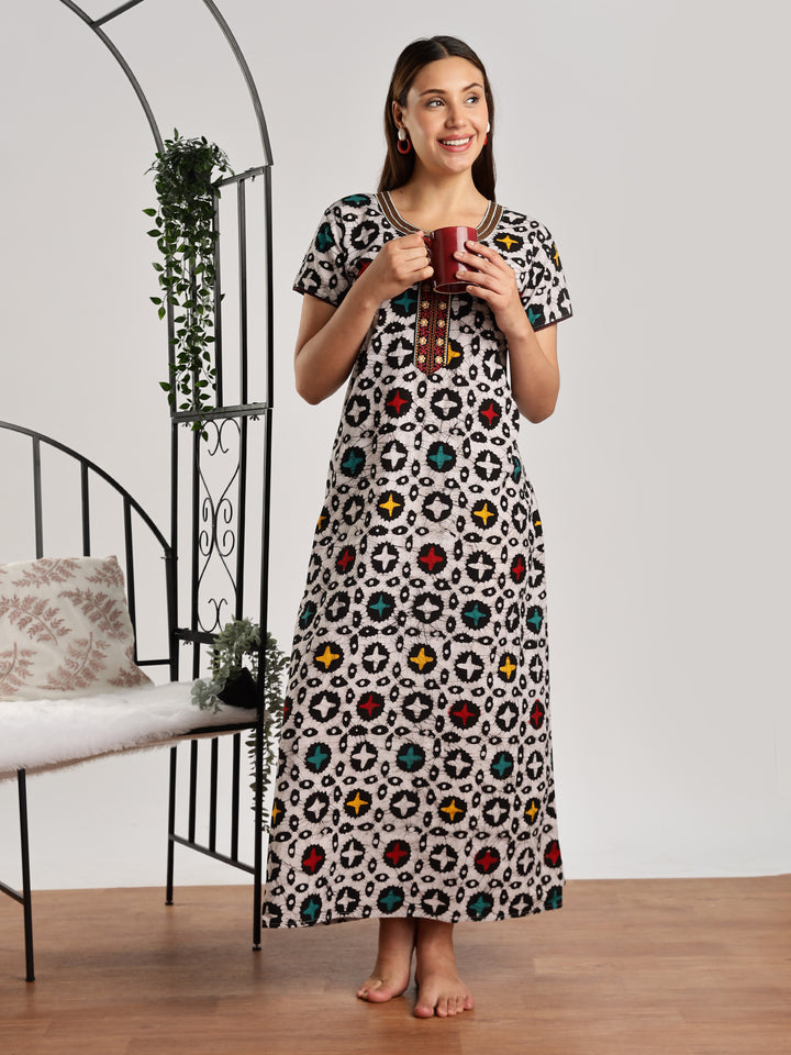 Pure Cotton Star Print Batik Nighty for Women