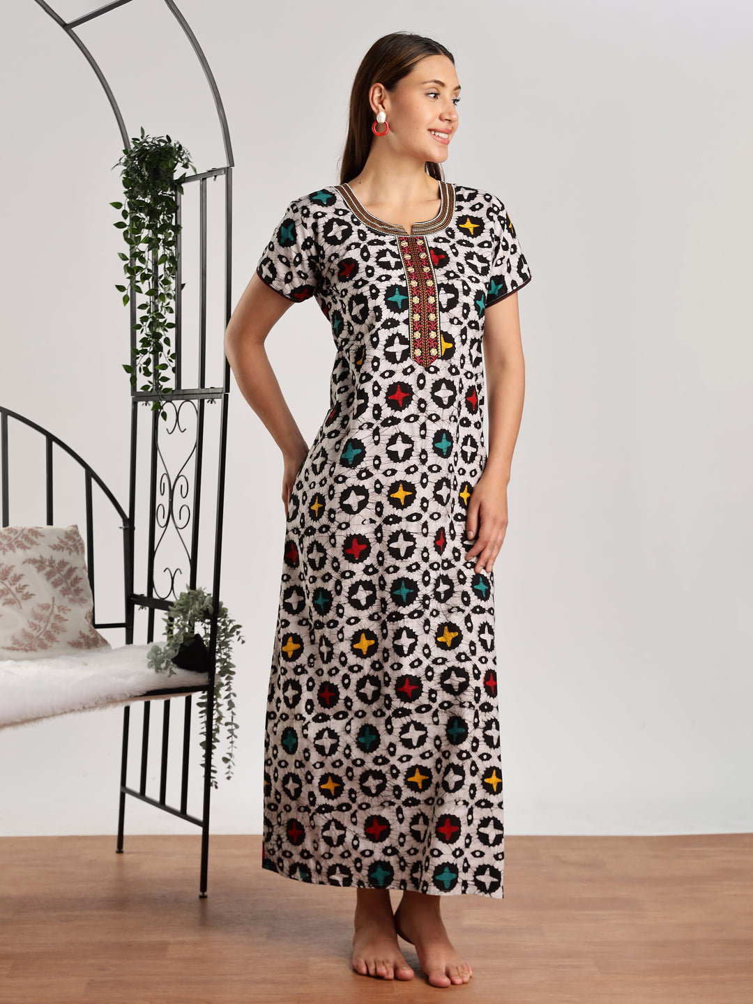 Pure Cotton Star Print Batik Nighty for Women