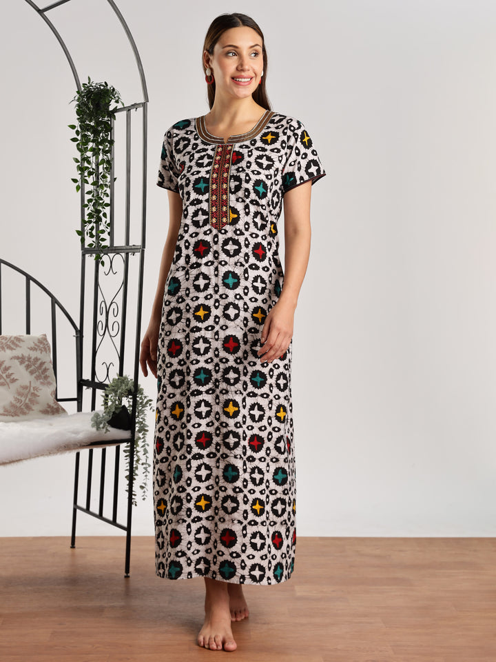 Pure Cotton Star Print Batik Nighty for Women