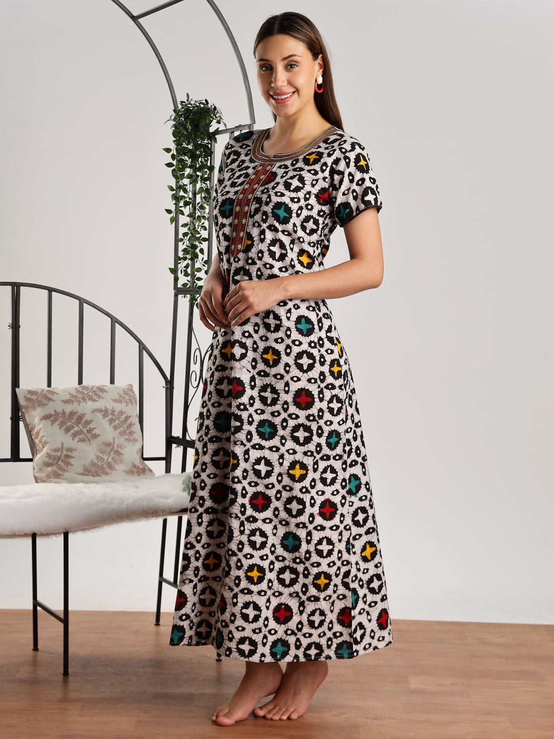 Pure Cotton Star Print Batik Nighty for Women