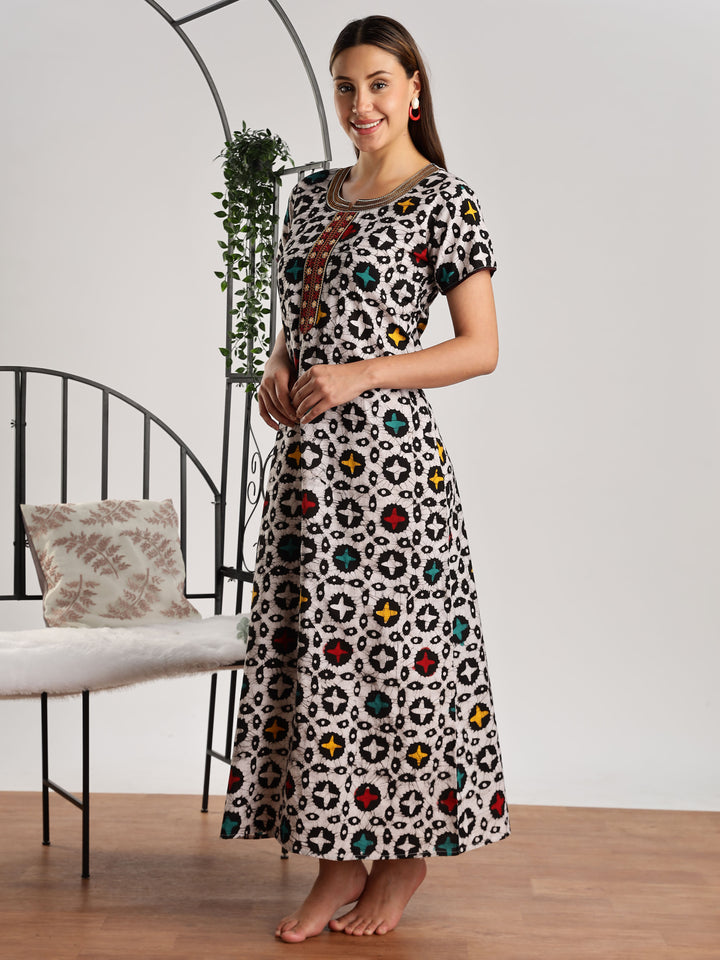 Pure Cotton Star Print Batik Nighty for Women