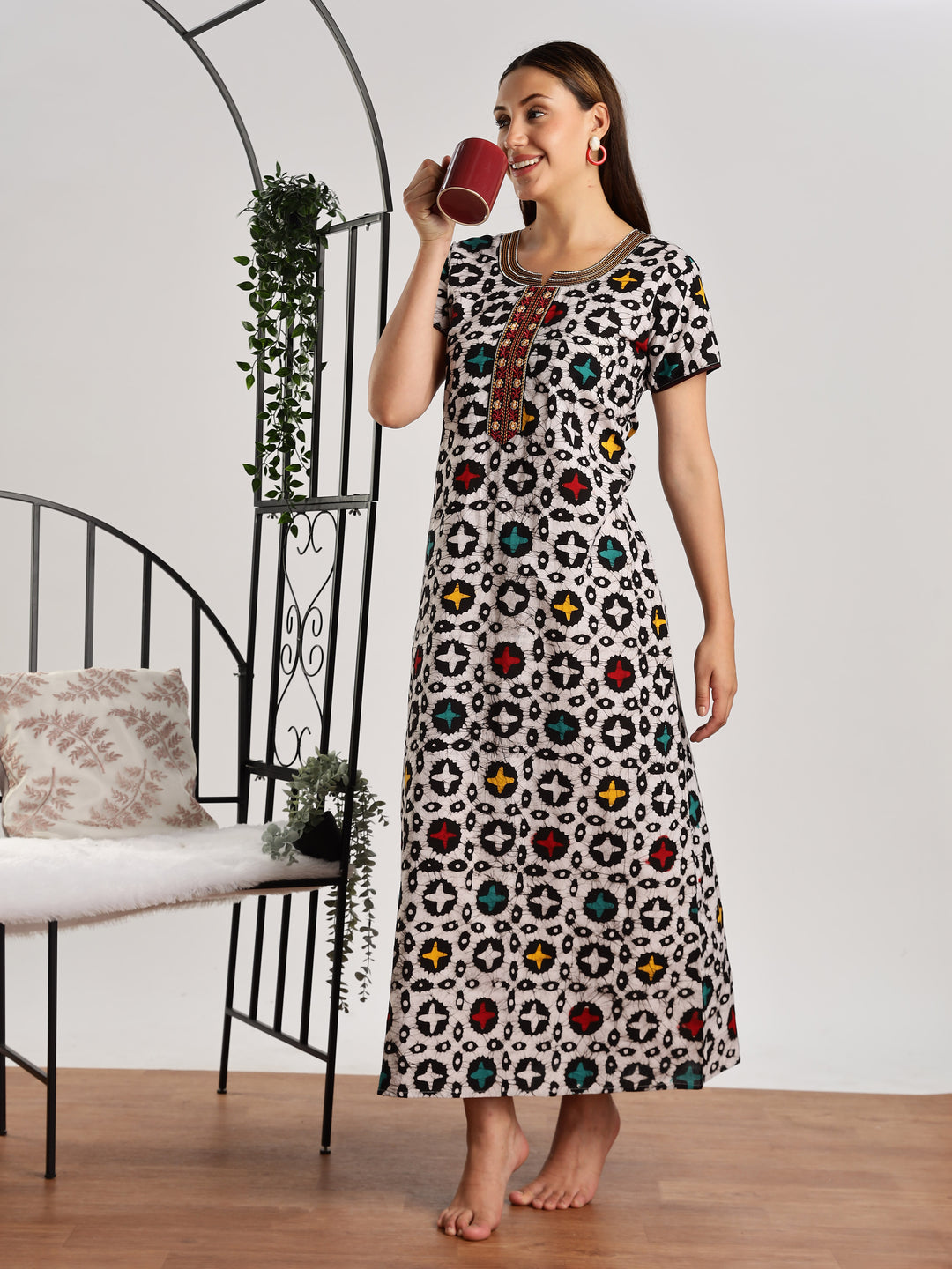 Pure Cotton Star Print Batik Nighty for Women