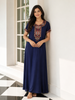 Raatrani Alpine Heritage Midnight Blue Designer Nighty with Embroidery
