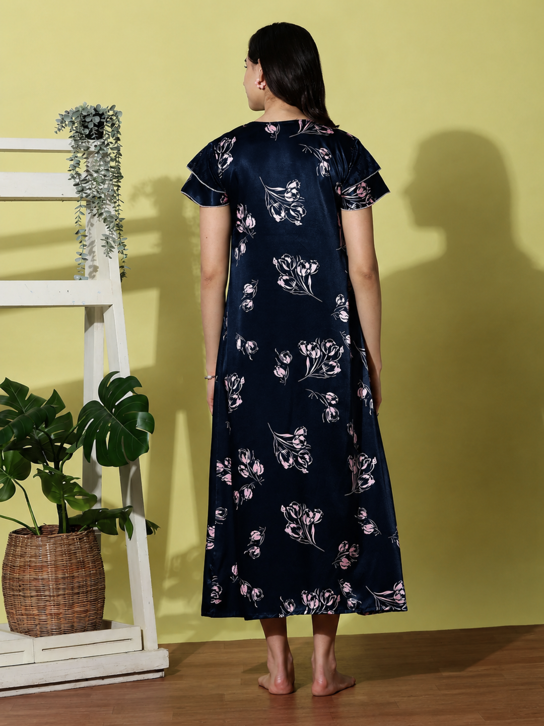 Navy Blue Satin Designer Nighty for Women Soft and Luxurious