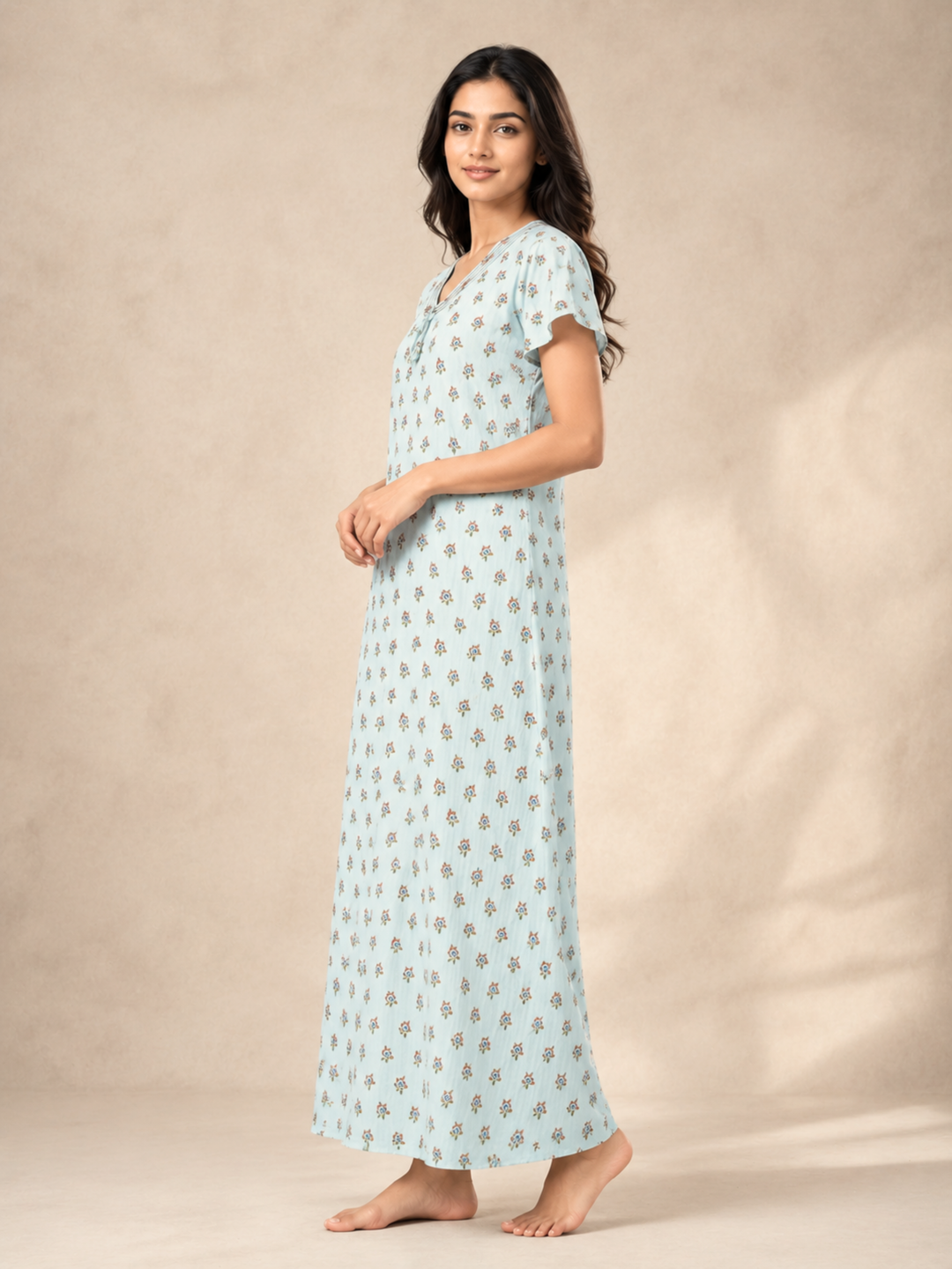 Green Buti Print Bamboo Feel Crush Cotton Nighty for Women