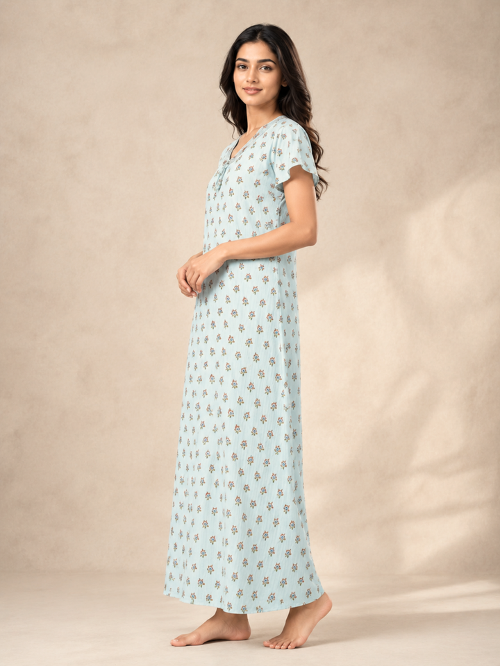 Green Buti Print Bamboo Feel Crush Cotton Nighty for Women