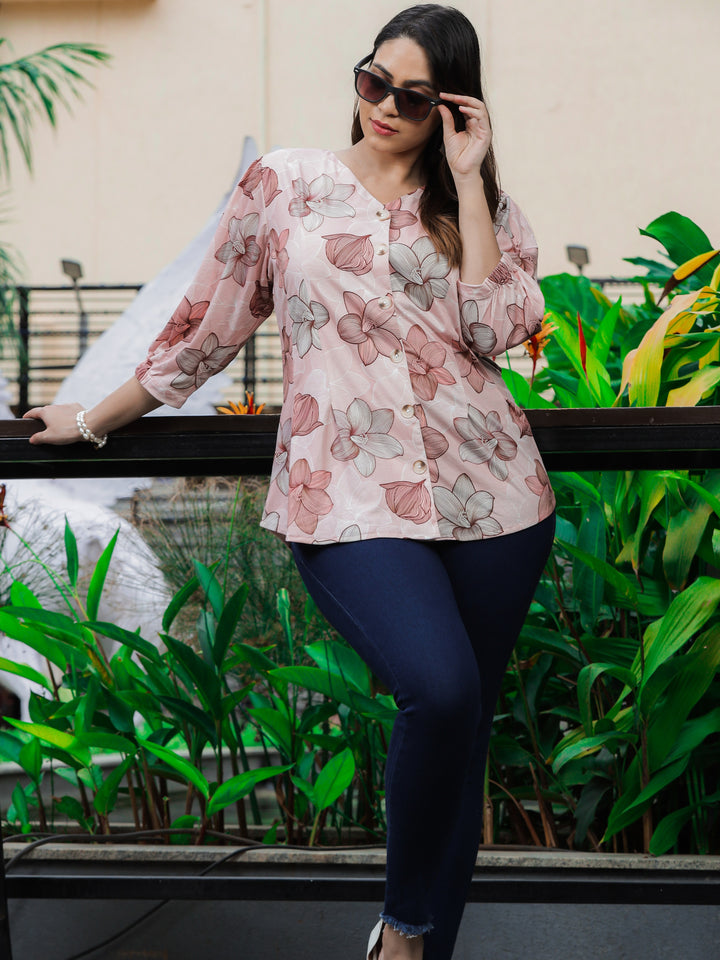  Casual Tops  V Shape Top - Shop Latest Peach Cotton Top Online In India- 9shines label 