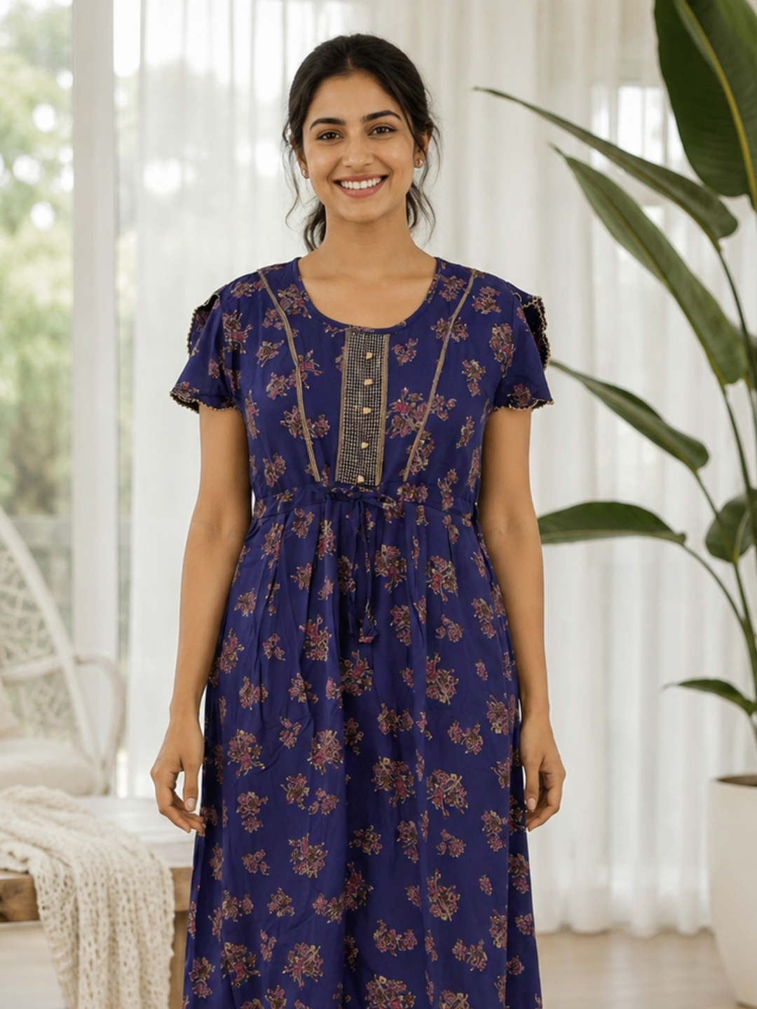 Blossom Azure Alpine Designer Nighty for Women Relaxed Frock Style