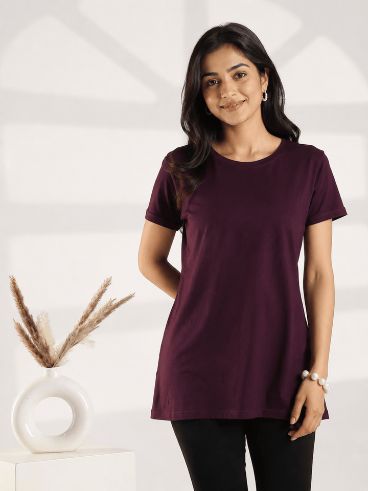 Wine Hosiery Cotton Long T Shirt Nighty for Women Relaxed Fit