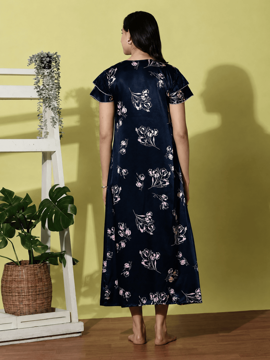 Navy Blue Satin Designer Nighty for Women Soft and Luxurious