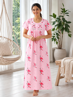 Rose Embroidered Cotton Blend Nightdress for Women