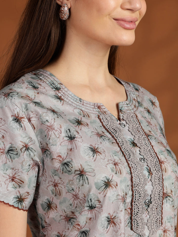 Grey 100% pure cotton nighty for women with pocket