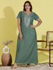 Sadabahar Green Alpine Nighty with Classic Embroidery and Pocket
