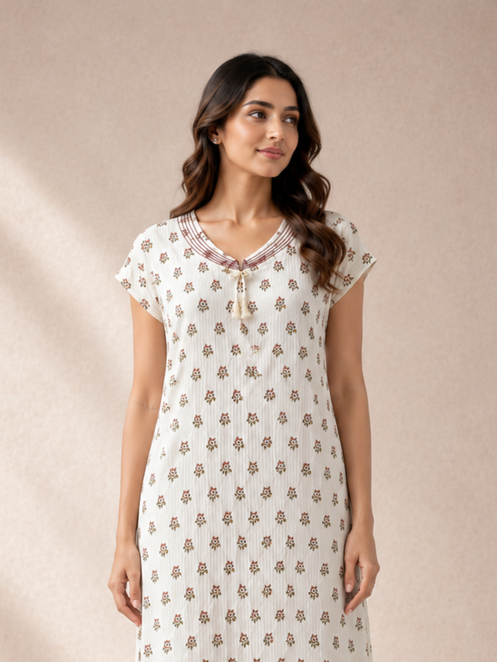 Peach Buti Print Bamboo Feel Crush Cotton Nighty for Women