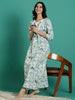 Green Pure Embroidered Cotton Nighty with 3/4 Sleeve