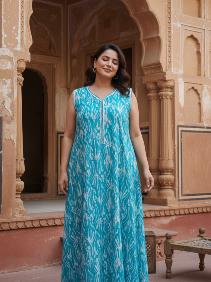 Turquoise Floral Alpine Nighty for Women Summer A Line