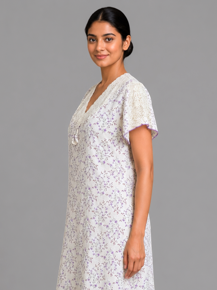 Floral Yellow Crush Cotton Designer Nighty for Women