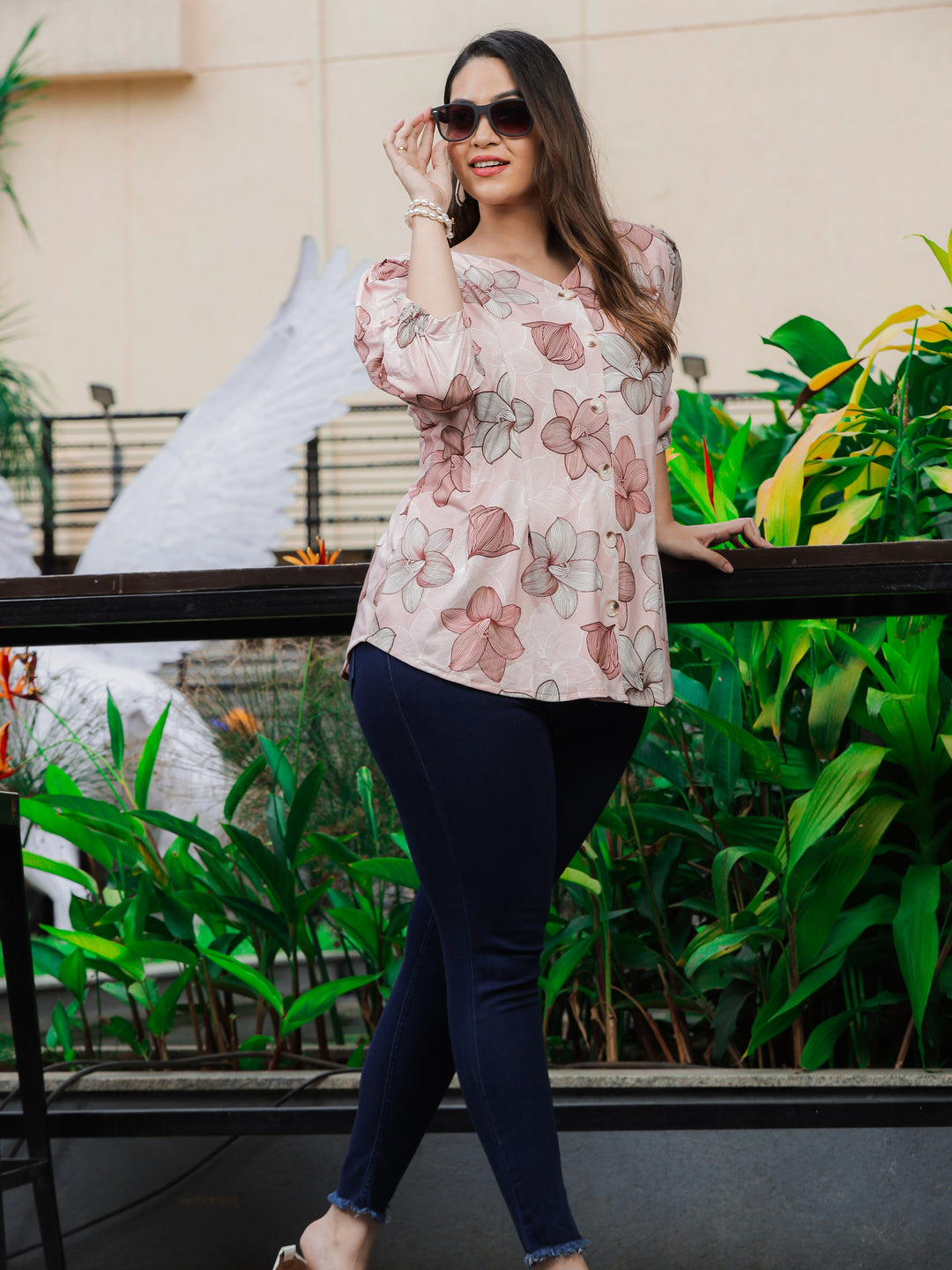  Casual Tops  V Shape Top - Shop Latest Peach Cotton Top Online In India- 9shines label 