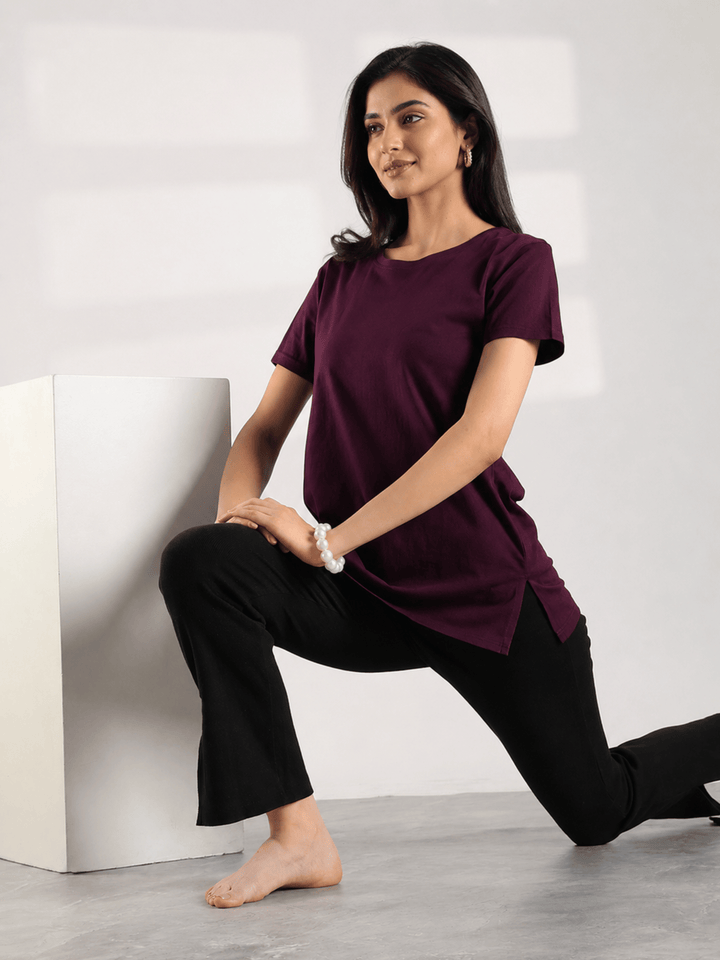 Wine Hosiery Cotton Long T Shirt Nighty for Women Relaxed Fit
