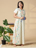 Pure Cotton A-Line Light Yellow Nighty for Women with Traditional Print