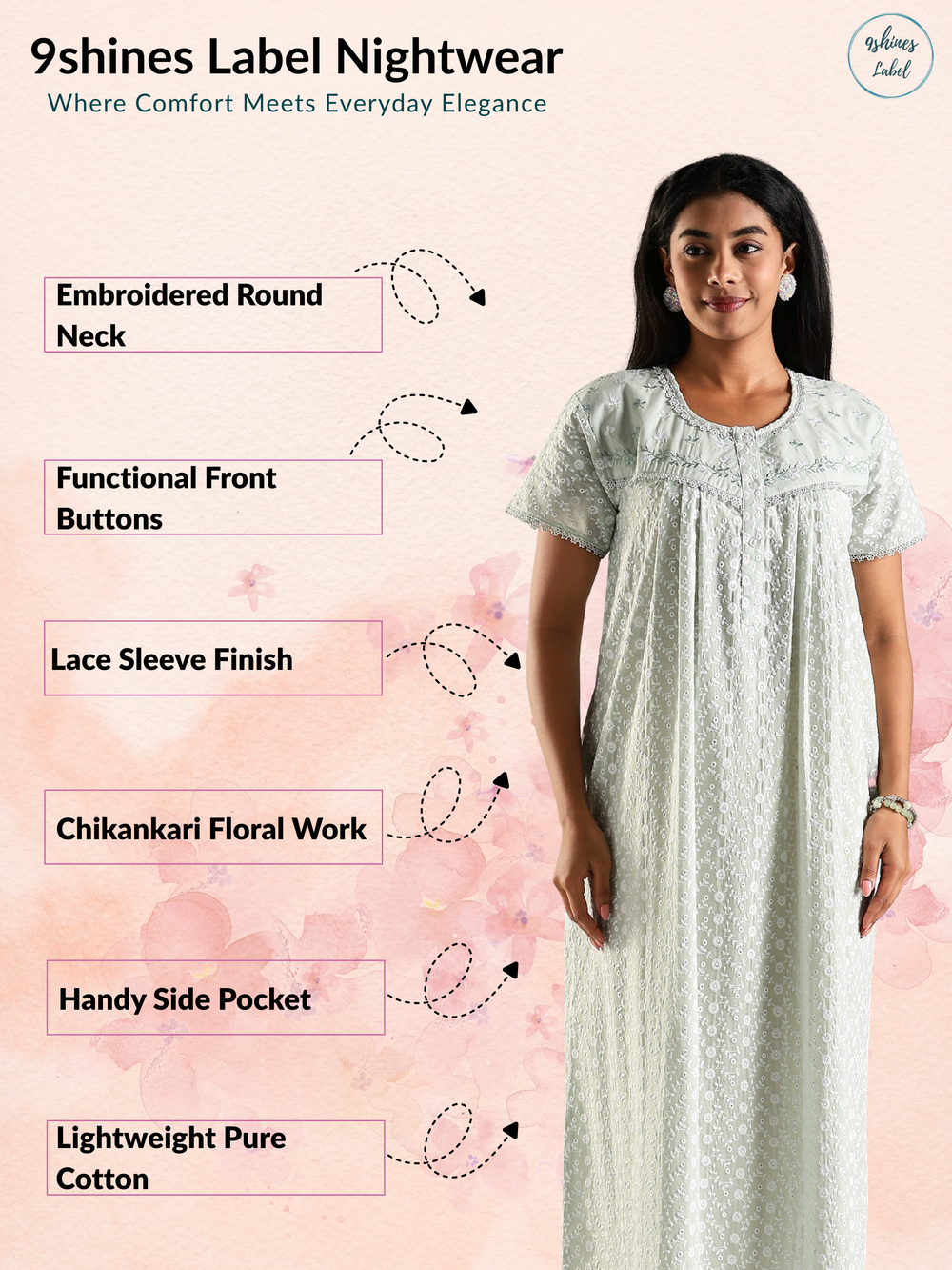 Soft daily wear pastel green 100% pure cotton nighty