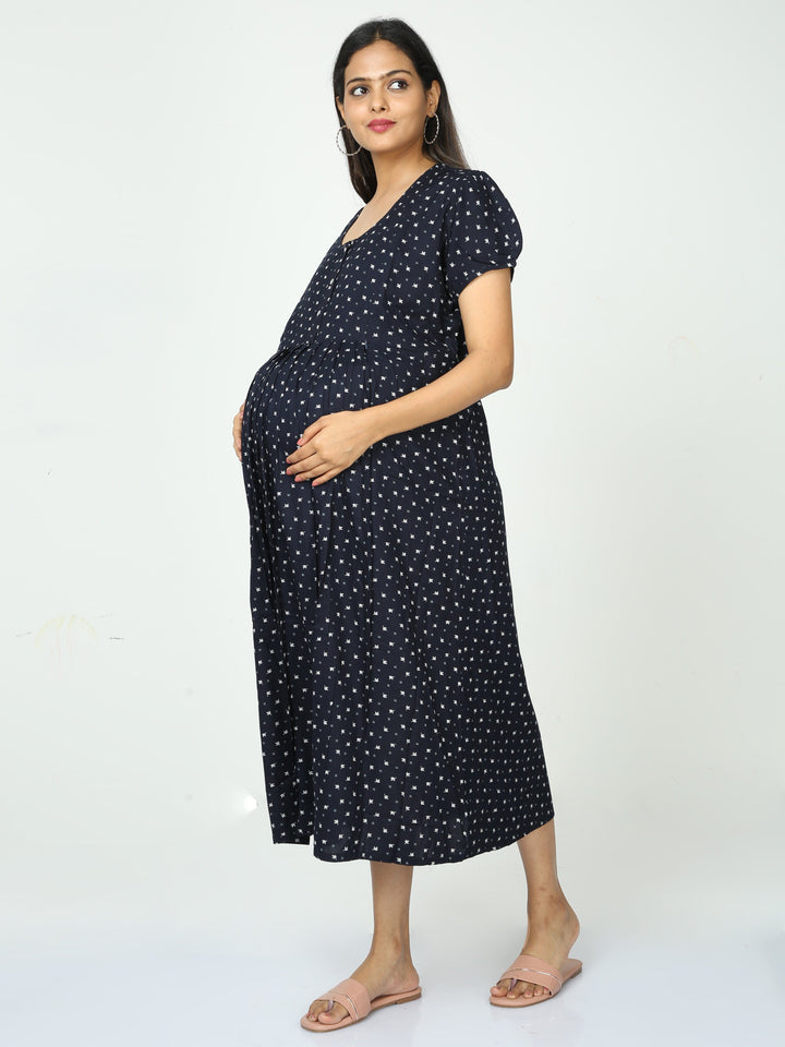  Maternity Dress  maternity nighty - Rayon Maternity Feeding Nighty Blue Navy- 9shines label 