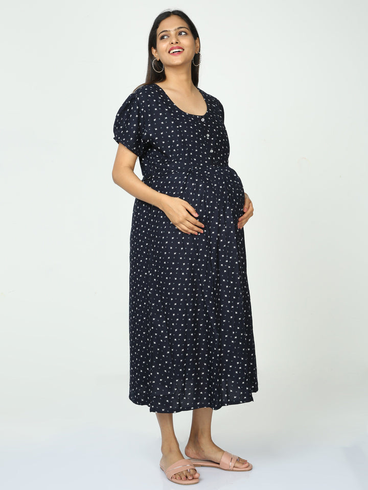  Maternity Dress  maternity nighty - Rayon Maternity Feeding Nighty Blue Navy- 9shines label 