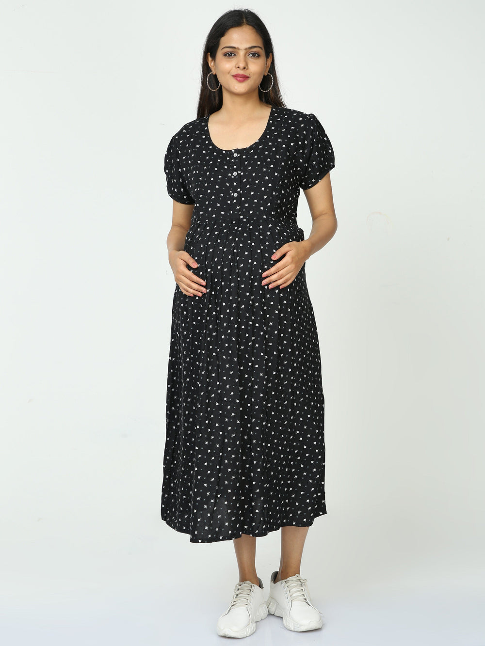  Maternity Dress  Maternity Nighties - Rayon Maternity Feeding Black Nighty- 9shines label 