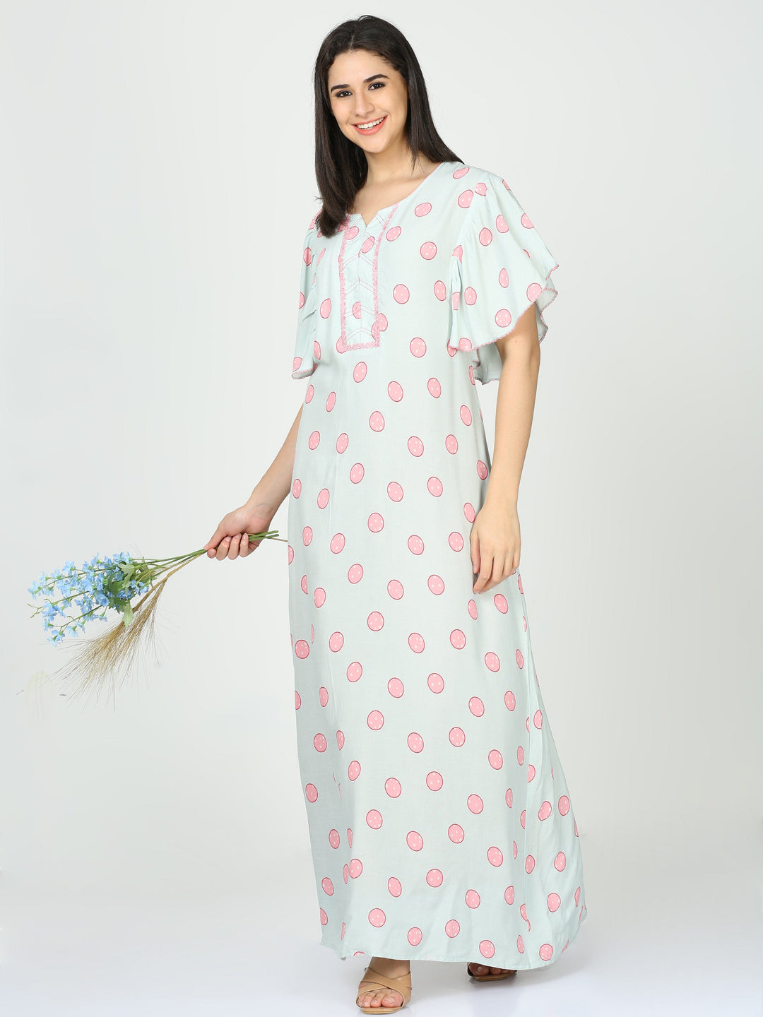  Rayon Designer Nighty  Corn Flower Rayon Designer NIghty | Rayon Nighties Online- 9shines label 