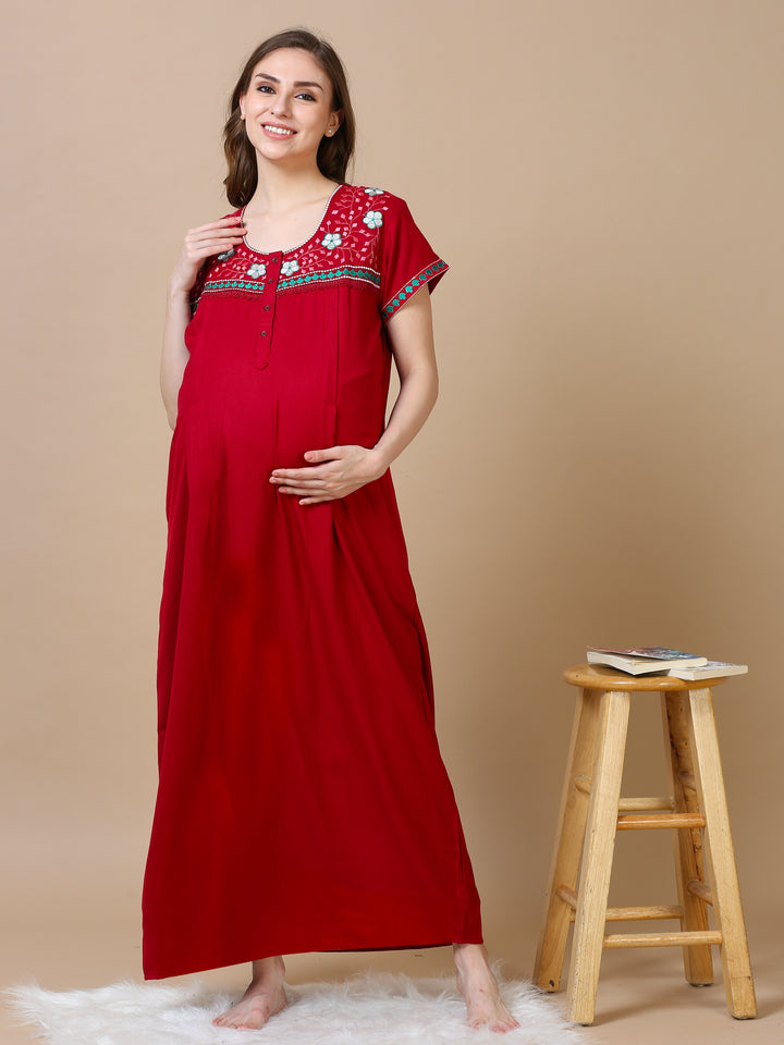  Maternity Long Nighty  Maroon Nighty - Alpine Maternity Feeding Marron Nighty - 9shines label 