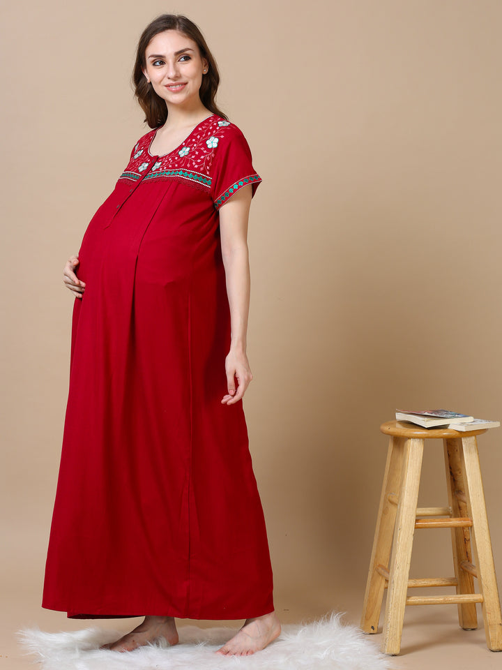  Maternity Long Nighty  Maroon Nighty - Alpine Maternity Feeding Marron Nighty - 9shines label 