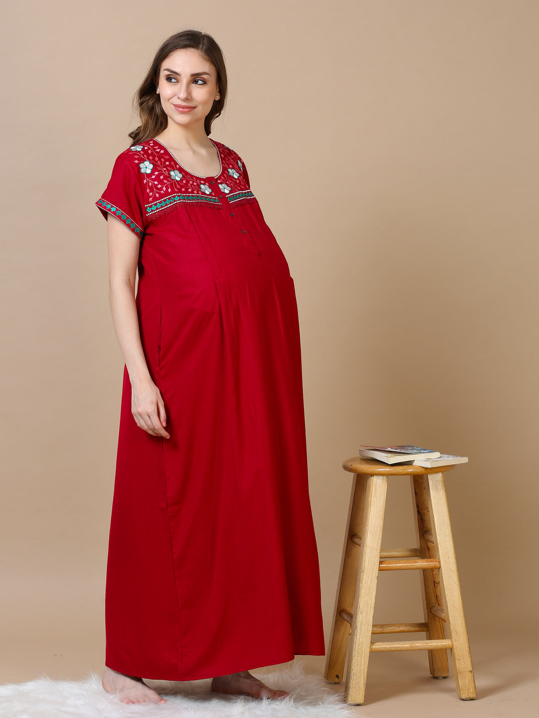  Maternity Long Nighty  Maroon Nighty - Alpine Maternity Feeding Marron Nighty - 9shines label 