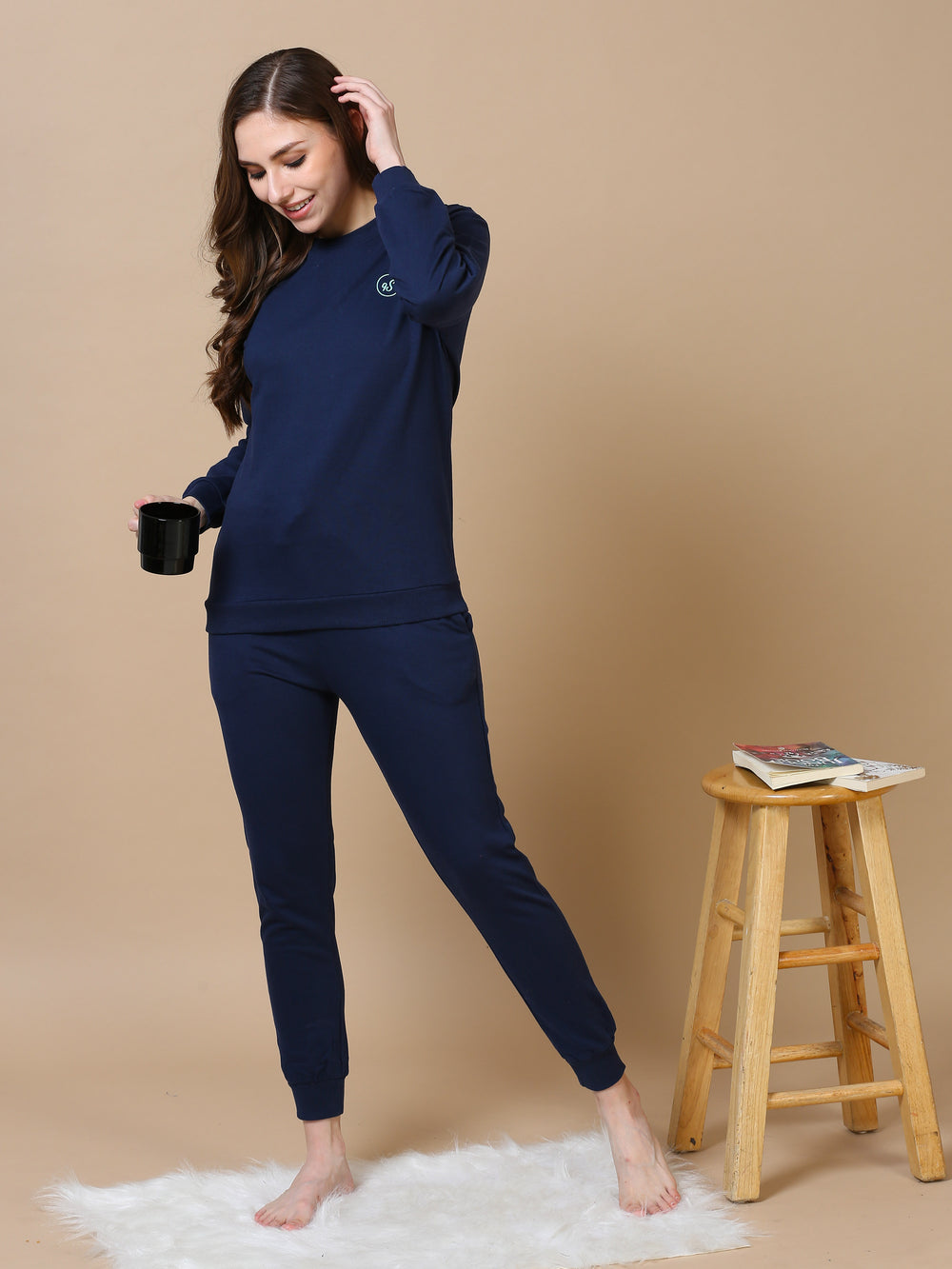 Hosiery Cotton Navy Blue Winter Track Suits for Women