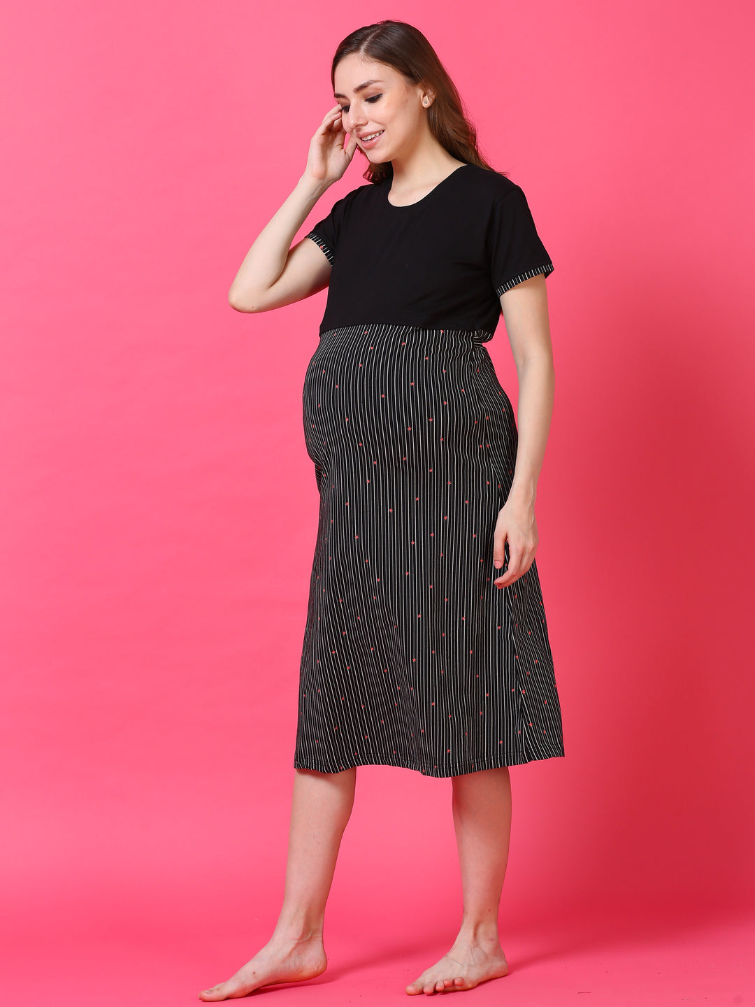  Maternity Short Nighty  Hosiery Cotton Maternity Nighty | Black Maternity Nightie- 9shines label 