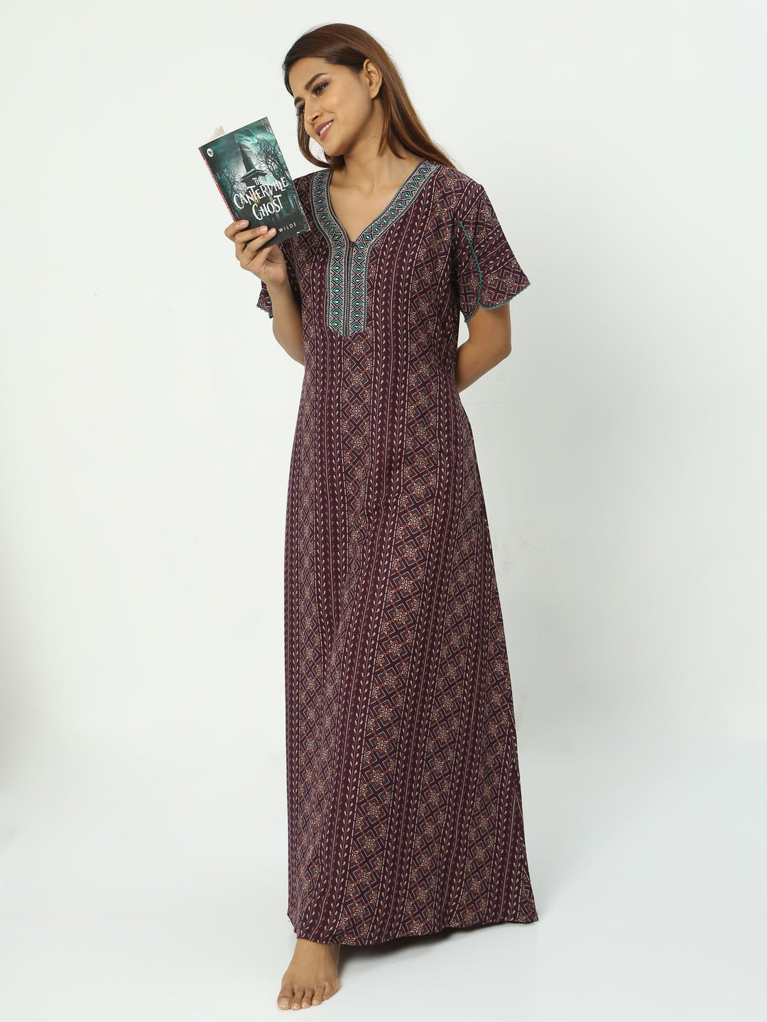  Alpine Nighty  Maroon Nighty - Buy Alpine Maxi Designer Nighty Online- 9shines label 