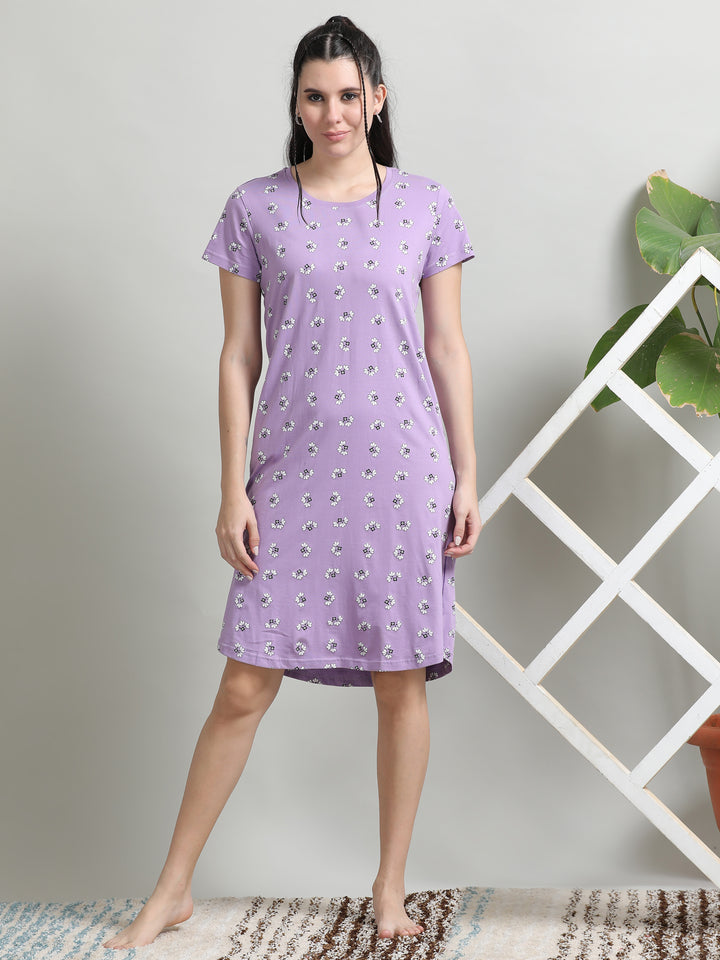 Soft and Stylish Lilac Cotton Short Nighty for Women