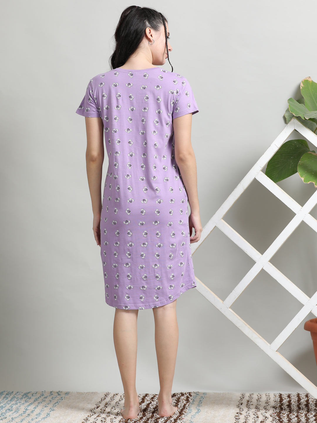 Soft and Stylish Lilac Cotton Short Nighty for Women