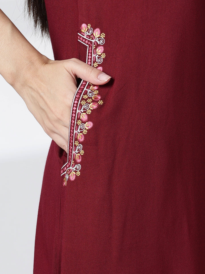 Regal Maroon Alpine Designer Nighty for Women with Embroidered A Line Fit