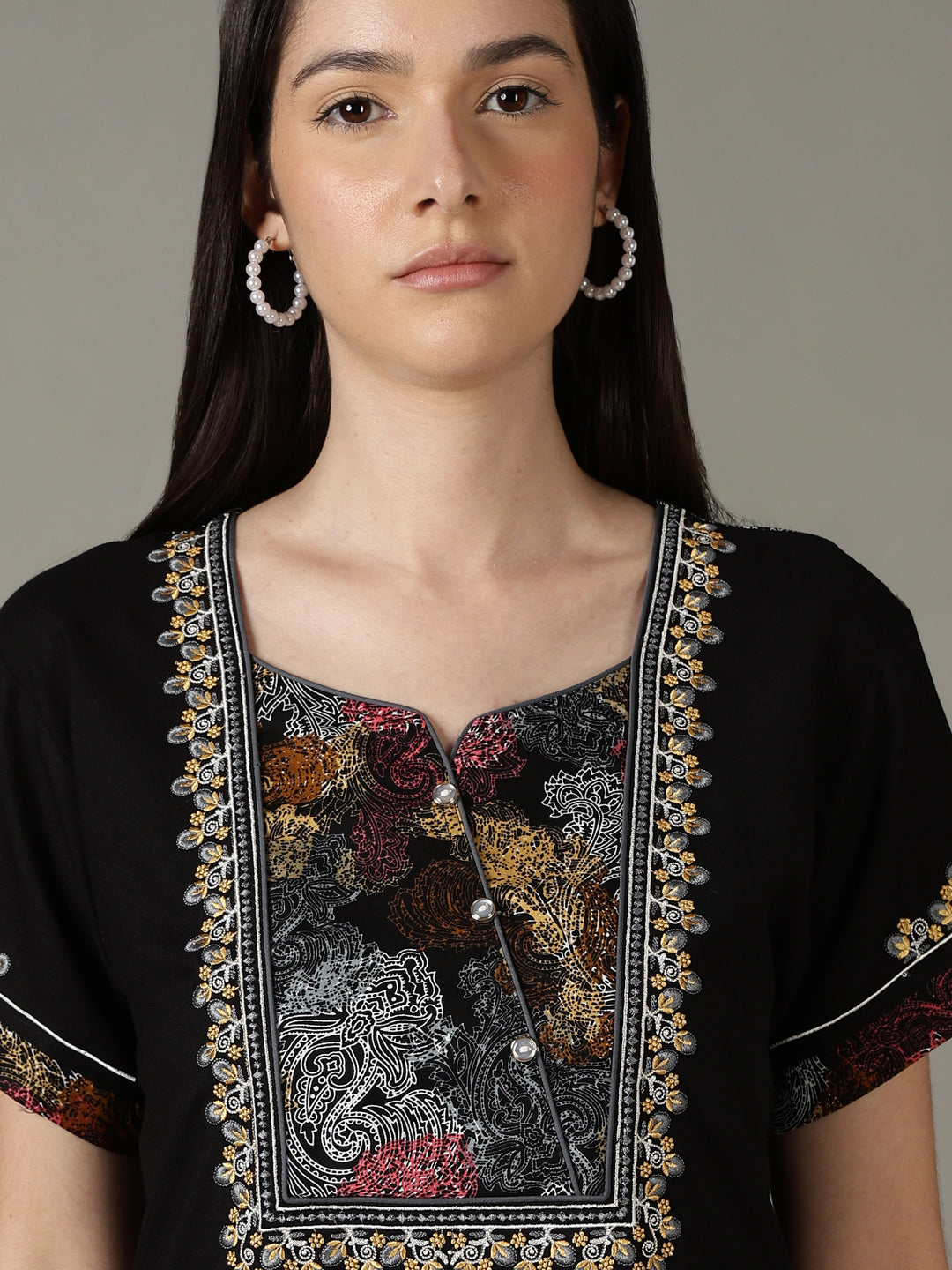 Regal Black Alpine Designer Nighty for Women with Embroidered A Line Fit