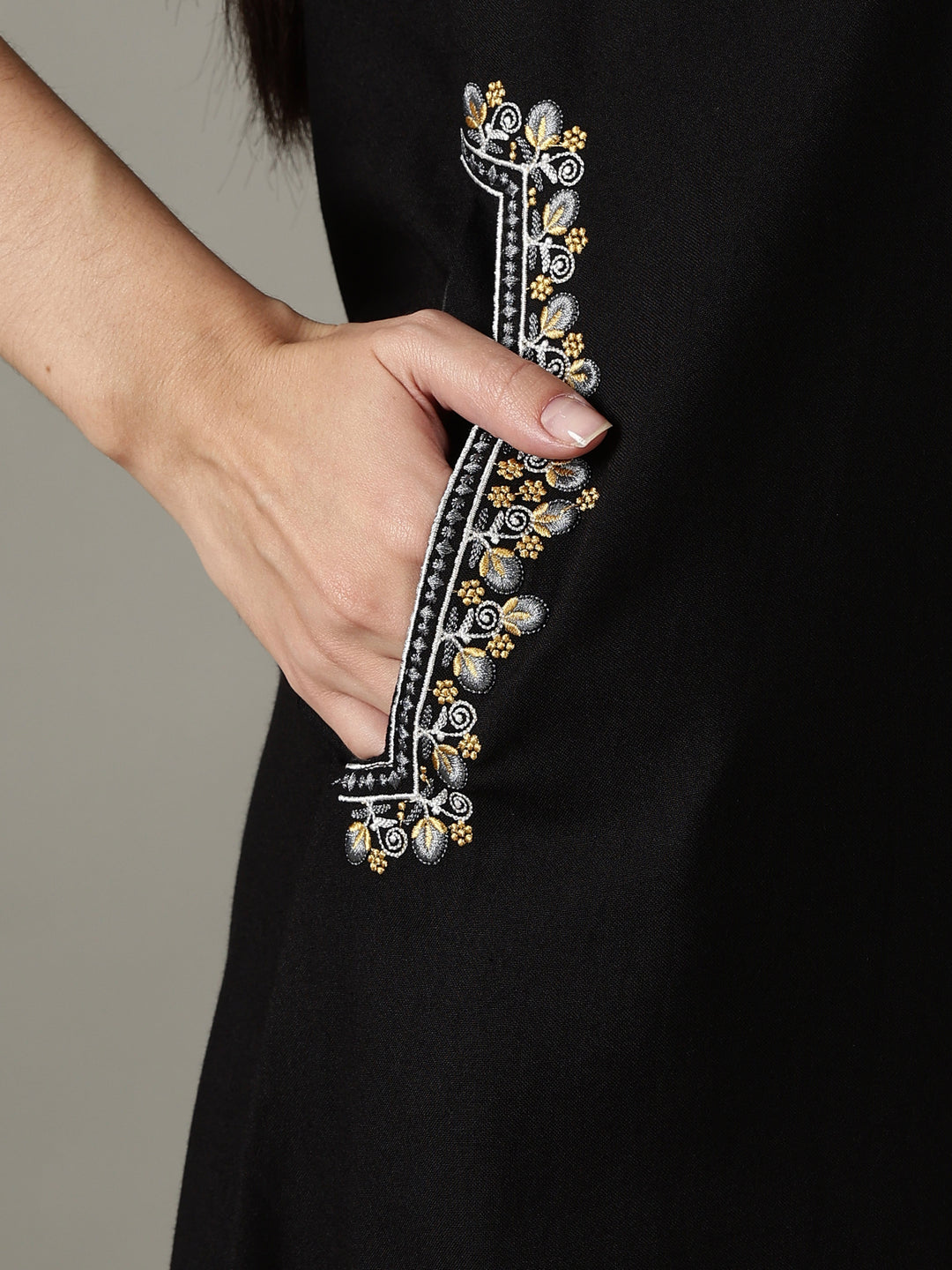 Regal Black Alpine Designer Nighty for Women with Embroidered A Line Fit