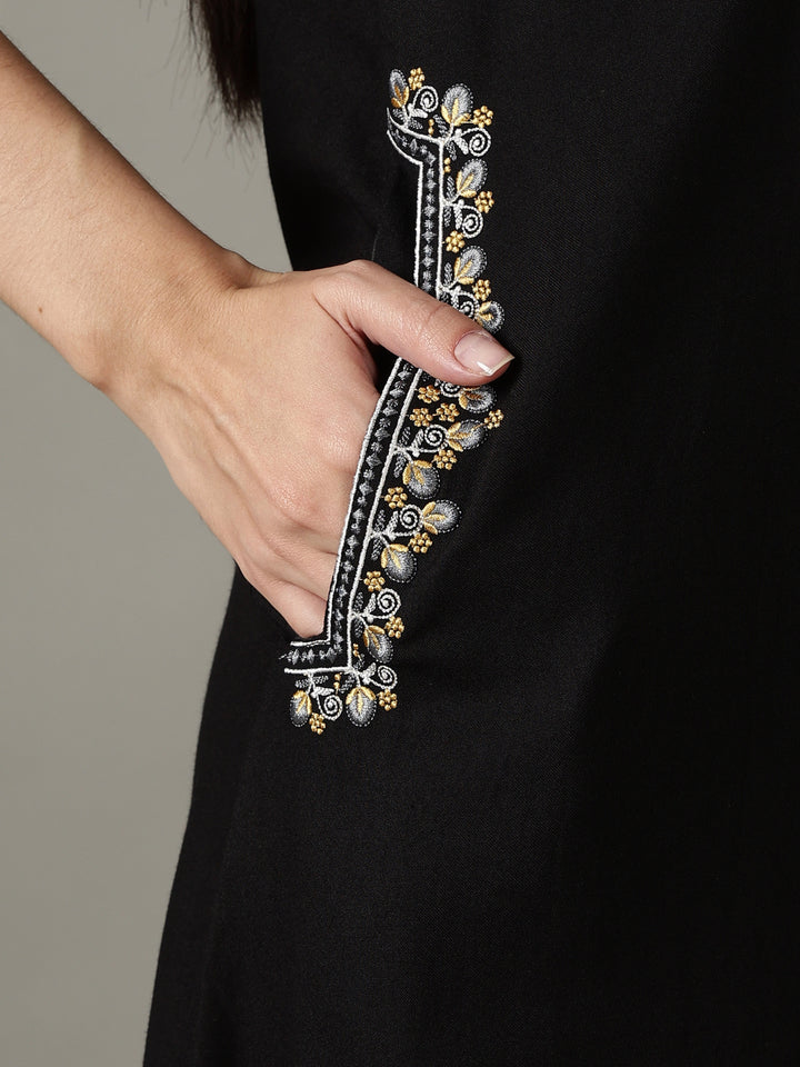 Regal Black Alpine Designer Nighty for Women with Embroidered A Line Fit