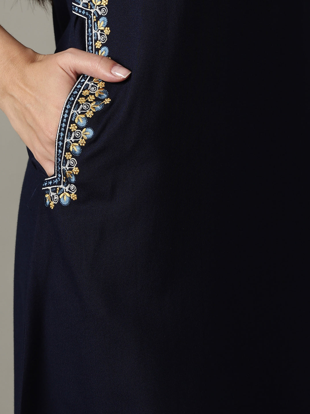 Regal Navy Alpine Designer Nighty for Women with Embroidered A Line Fit